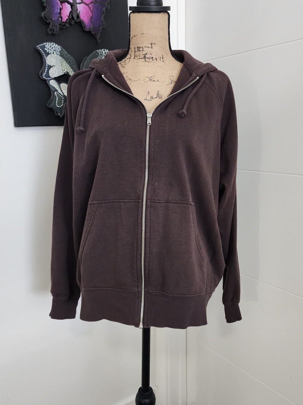 H&M Divided Hooded Zip Sweatshirt in Dark Brown
